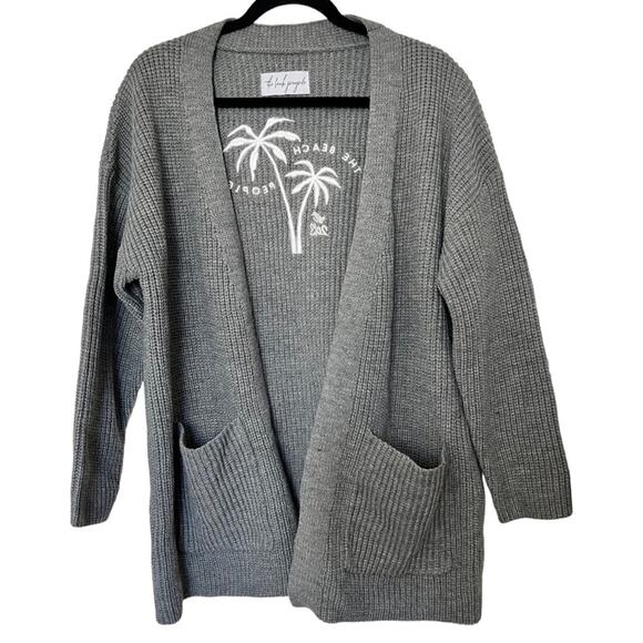 The Beach People Twins Palm Open Front Grey Front Pockets Cardigan Size XS - S - Picture 3 of 9